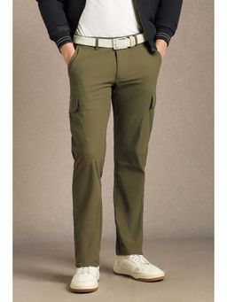 Louis Philippe - Men Olive Solid Flat Front Cargo Pocket Trouser