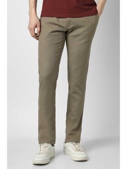 Peter England - Men Khaki Textured Slim Fit Trouser