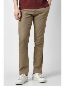 Peter England - Men Beige Textured Slim Fit Trouser