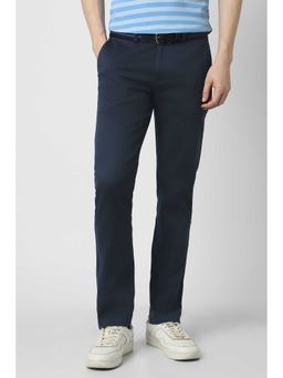 Peter England - Men Navy Blue Solid Super Slim Fit Trouser