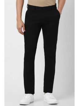 Peter England - Men Black Solid Slim Fit Casual Trouser