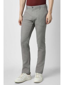 Peter England - Men Grey Textured Slim Fit Trouser