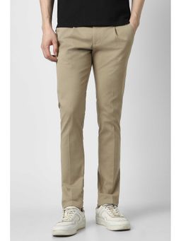 Peter England - Men Khaki Solid Slim Fit Trouser