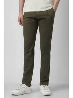 Peter England - Men Olive Solid Slim Fit Trouser