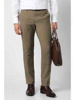 Peter England - Men Khaki Solid Slim Fit Trouser