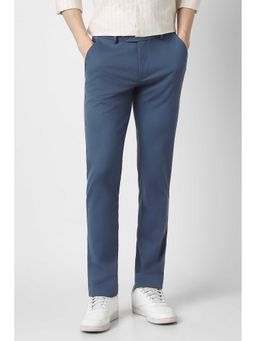 Peter England - Men Blue Solid Super Slim Fit Trouser