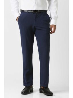 Van Heusen - Men Navy Blue Checks Straight Fit Trouser