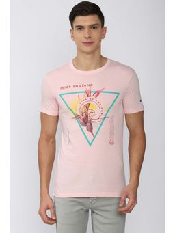 Peter England - Men Pink Crew Neck T Shirt