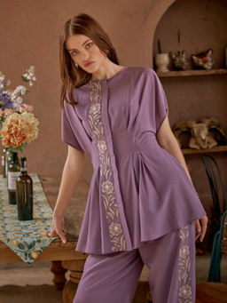 House of Fett - Liliana Embroidered Floral Top - Purple