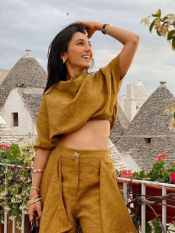 House of Fett - Mersin Mustard Cowl Neck Top