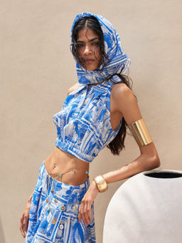 House of Fett - Rumbaugh Stamp Print Crop Top - Blue