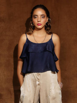 House of Fett - Strappy Blue Gold Crop Top - Navy Blue