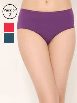 Clovia - Cotton Spandex Medium Waist Outer Elastic Hipster Panties (Pack of 3)