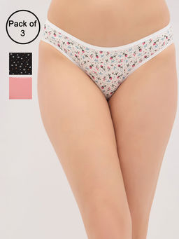 Clovia - Cotton Low Waist Outer Elastic Bikini Panties (Pack of 3)