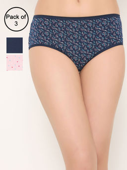 Clovia - Cotton Spandex Medium Waist Outer Elastic Hipster Panties (Pack of 3)
