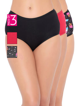 Clovia - Cotton Spandex High Waist Outer Elastic Hipster Panties (Pack of 3)