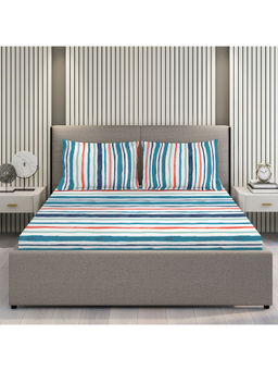 Layers - Duracount Collection 225 TC Cotton Blue Stripes Flat Bedsheet (King)