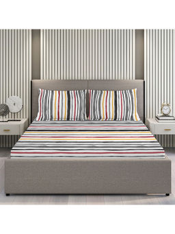 Layers - Duracount Collection 225 TC Cotton Grey Stripes Flat Bedsheet (King)
