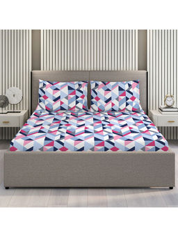 Layers - Duracount Collection 225 TC Cotton Blue Geometrical Flat Bedsheet (King)