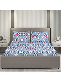 Layers - Duracount Collection 225 TC Cotton Blue Geometrical Flat Bedsheet (King)