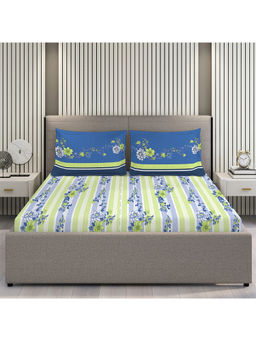 Layers - Pavia Collection 104 TC 100% Cotton Green Floral Bedsheet (Queen)