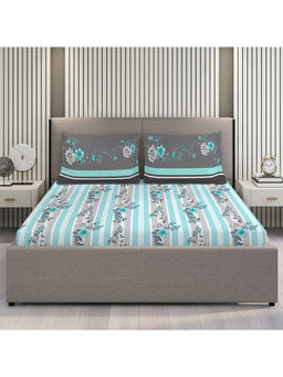 Layers - Pavia Collection 104 TC 100% Cotton Blue Floral Bedsheet (Queen)