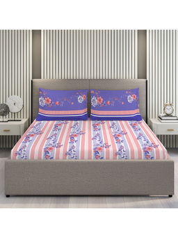 Layers - Pavia Collection 104 TC 100% Cotton Purple Floral Bedsheet (Queen)