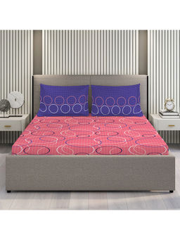 Layers - Pavia Collection 104 TC 100% Cotton Pink Geometrical Bedsheet (Queen)