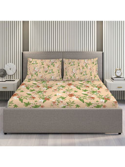 Layers - Tivoli Collection 104 TC 100 Cotton Beige Floral Bedsheet (Queen)