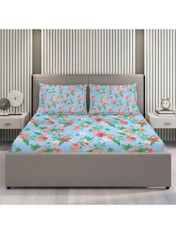 Layers - Tivoli Collection 104 TC 100% Cotton Blue Floral Bedsheet (Queen)
