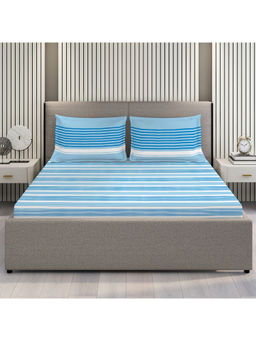 Layers - Tivoli Collection 104 TC 100% Cotton Blue Stripes Bedsheet (Queen)