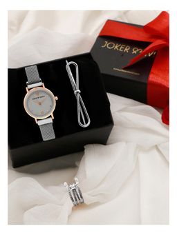 Joker and Witch - Joker & Witch Grey Love Triangle Watch & Bracelet With Ring For Women (Pack of 3) (JWLT59)