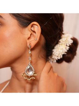 Malaiyyo - 22K Gold Plated Antique Finish Pearl Drop Polki Earrings
