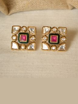 Malaiyyo - 22K Gold Plated Gold Finish Kundan Mosaic Stud Earrings