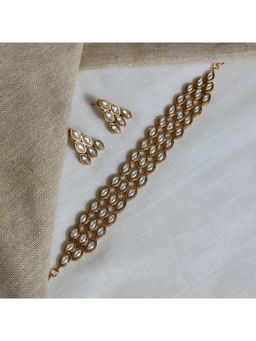 Malaiyyo - 18K Gold Plated Polki Layered Choker Necklace with Earring