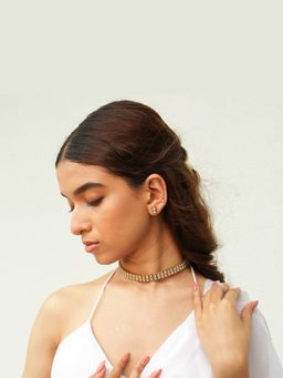 Malaiyyo - 22K Gold Plated Antique Gold Polki Sleek Necklace with Earrings