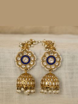 Malaiyyo - 22K Gold Plated Royal Blue Polki Jhumki Earrings