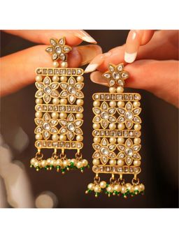 Malaiyyo - Floral Polki Pearl Drop Earrings