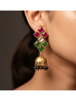 Malaiyyo - 22K Gold Plated Ruby Emerald Jhumka Drop Earrings