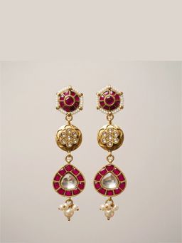 Malaiyyo - 22K Gold Plated Ruby Disc Kundan Drop Earrings