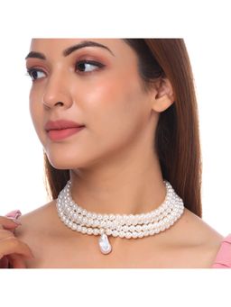 Yellow Chimes - White and Gold-Toned Pearl Studded Statement Necklace