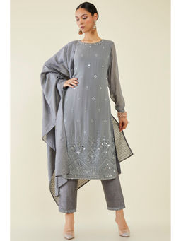 Soch - Women Grey Georgette Embroidered Suit (Set of 3)