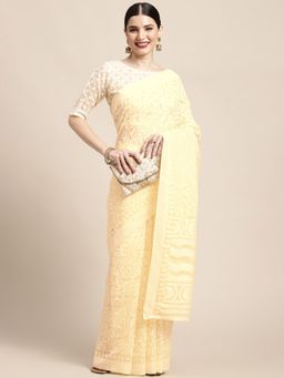 Akhilam - Womens Brasso Yellow Printed Designer Saree with Unstitched Blouse