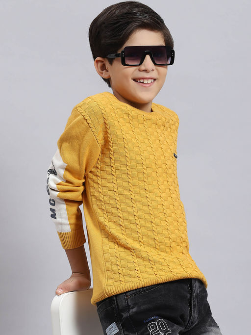 Buy Monte Carlo Mustard Self Design Sweater Online