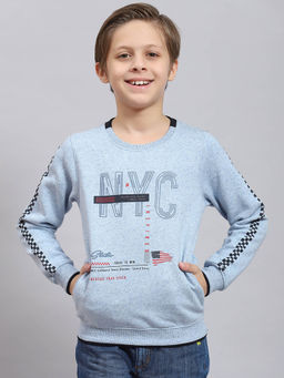 Monte Carlo - Blue Melange Printed Sweatshirt