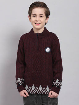 Monte Carlo - Maroon Grindle Self Design Sweater