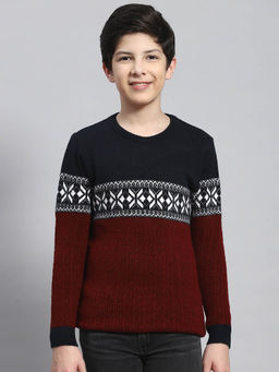 Monte Carlo - Maroon Self Design Round Neck Sweater