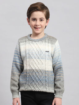 Monte Carlo - Light Brown Self Design Round Neck Sweater