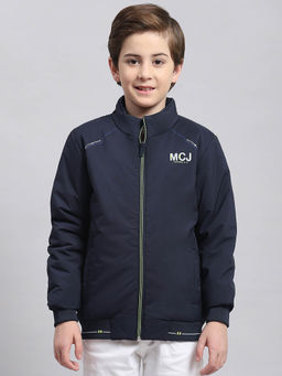 Monte Carlo - Navy Blue Solid Stand Collar Jacket