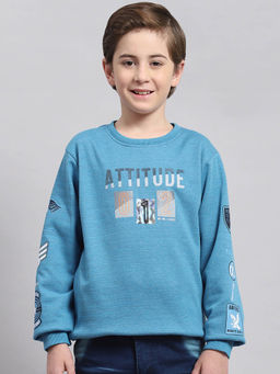 Monte Carlo - Blue Melange Printed Round Neck Sweatshirt